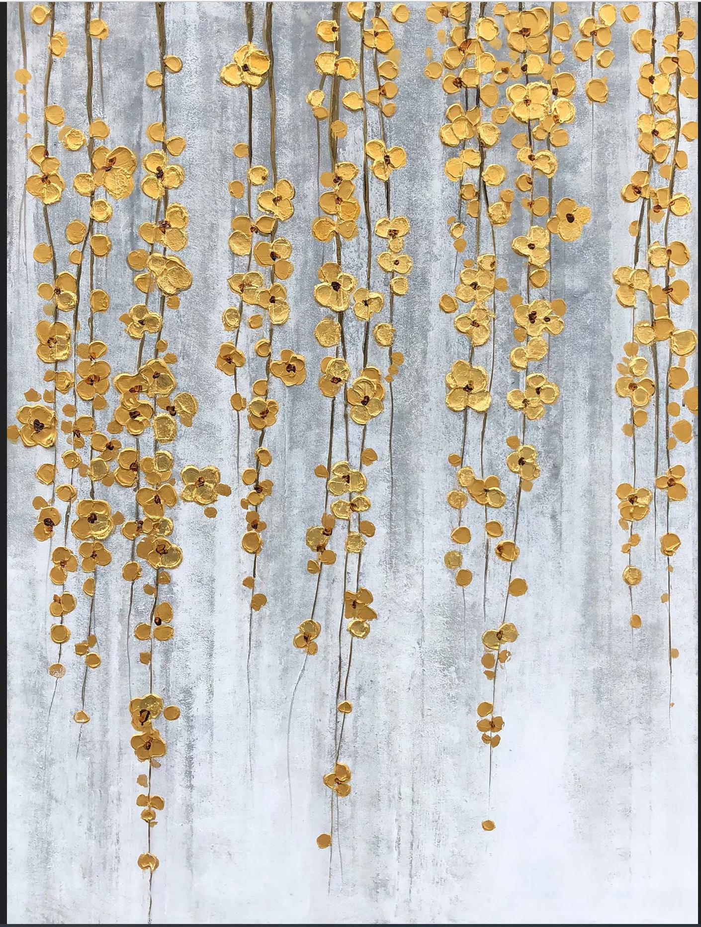 Naturally Drooping golden Flowers by Palette Knife wall art minimalism Oil Paintings